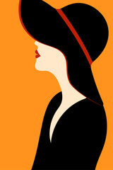 Vector illustration of a beautiful-skinned woman with a hat. Modern printable fashion poster.