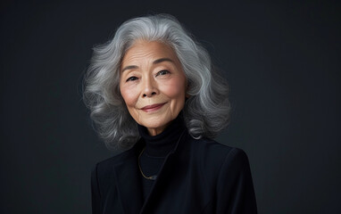 Portrait of Older Woman With Grey Hair and Black Jacket