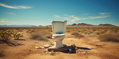 old mens toilete in the air, in the desert - obrazy, fototapety, plakaty