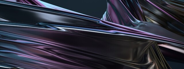 Dark Atmospheric Purple And Blue Wavy Metal Plate Reflective Geometric Chic Sci-fiElegant And Modern 3D Rendering Abstract Background
