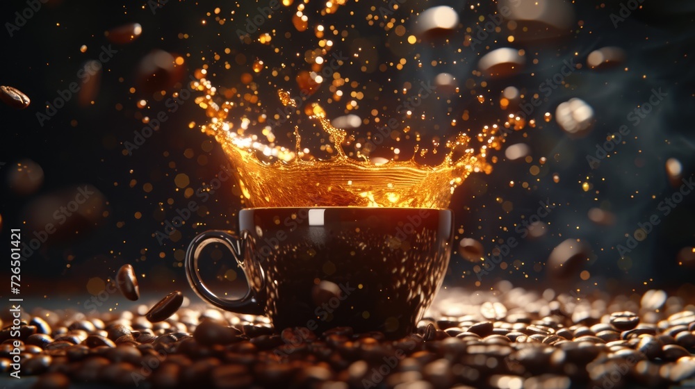 Poster A close-up image of a coffee cup with a splash of liquid. This versatile picture can be used for various projects and designs
