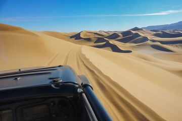 pov from boarders perspective, dunes spanning ahead