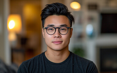 Obraz premium Multiracial Man Wearing Glasses and Black Shirt
