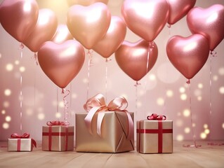 Pink and gold heart balloons with gift pack