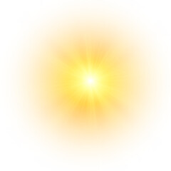 Yellow sun, sunbeam sunlight effect, light sun a flash, a soft glow without departing rays. Star flashed with sparkles isolated on white background. Vector splash.