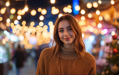 Woman Standing in Front of Christmas Tree