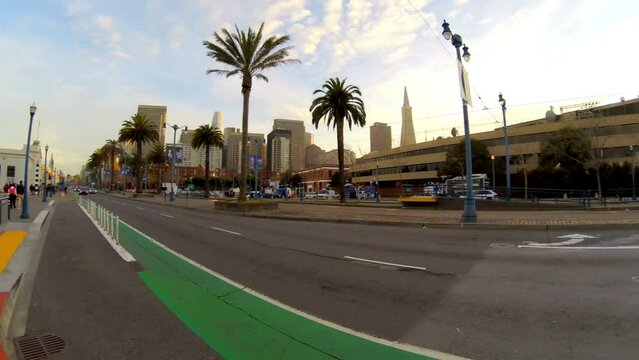 Road Traffic on The Embarcadero, San Francisco - Panning n Time-lapse 4K Ultra HD Video