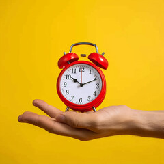 Man hand catch a red clock close-up, ai technology