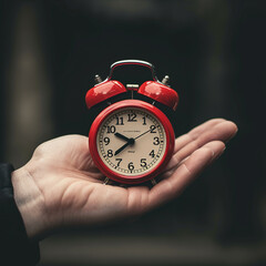 Man hand catch a red clock close-up, ai technology