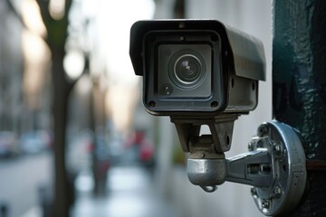 A close-up view of a camera mounted on a pole. Suitable for various applications