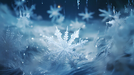 Beautiful winter Christmas glowing background with falling snowflakes, winter background