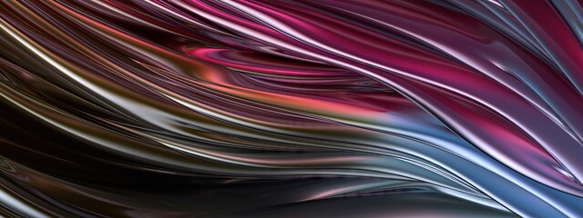 Dark Atmospheric Purple And Blue Wavy Metal Plate Reflective Geometric Mystical Chic Elegant Modern 3D Rendering Abstract Background