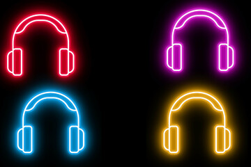 Headphones sign. Pop-art style colorful icons set with 3 colors.