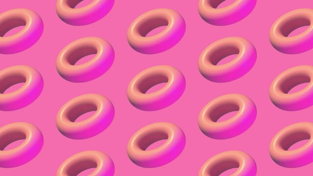 3D animation of geometric donut shapes background loop