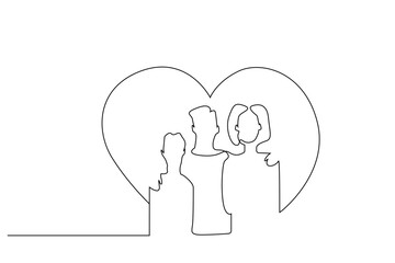 mother father child family love happiness hug looking front one line art design