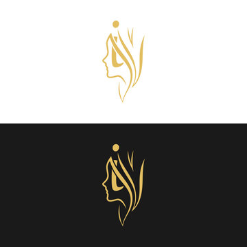 gold-colored initial "i" combined with a female face indicating beauty use for salon, hair, business, logo, design, vector, company, branding, and more