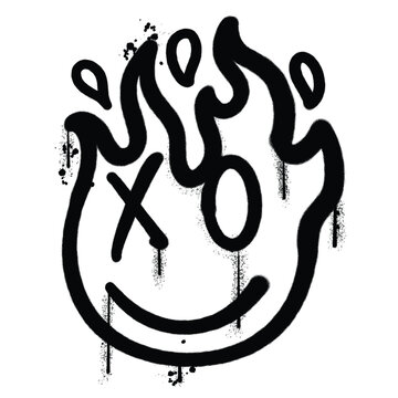 Vector graffiti spray paint smile fire character isolated vector illustration