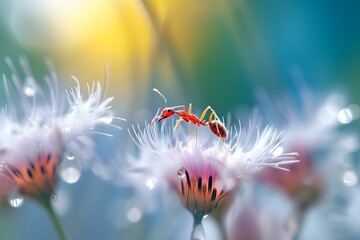 Ant Navigating Delicate Flower in Soft Light