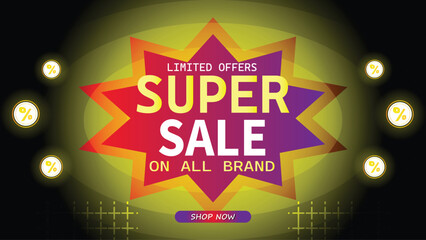 Sale banner template design . Super Sale, end of season special offer banner. vector illustration.