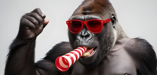 Funny gorilla celebrating 