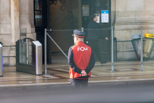 Bordeaux France October 24, 2023: SNCF Conductor of TGV InOui Train.