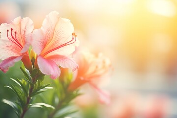 azalea flowers in bloom with soft sunlight