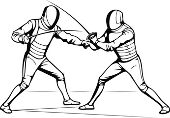Fencing players action cartoon graphic vector. Hand drawn fencing sport design.