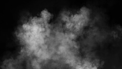 Abstract misty fog on isolated black background. Smoke stage studio. Texture overlays. The concept of aromatherapy.