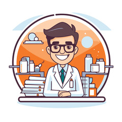 Cartoon doctor in the medical office. Vector illustration in a flat style