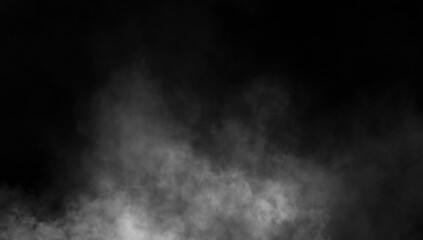 Abstract misty fog on isolated black background. Smoke stage studio. Texture overlays. The concept of aromatherapy.