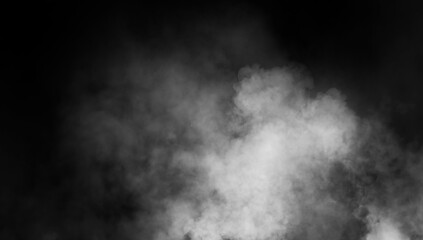 Abstract misty fog on isolated black background. Smoke stage studio. Texture overlays. The concept of aromatherapy.