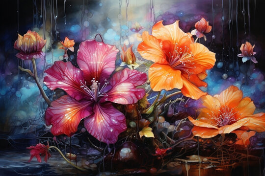 Beautiful imagine flowers in watercolor style
