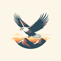 Eagle in the mountains. Vector illustration on a beige background.