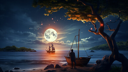 A clandestine romance illuminated by the soft glow of the moon.