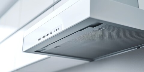 A close-up view of a kitchen exhaust hood. This image can be used to showcase modern kitchen appliances or to illustrate the importance of ventilation in cooking areas