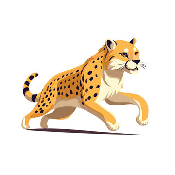Cartoon cheetah running on white background. Vector illustration.