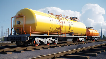 Fototapeta na wymiar Last tank with oil petroleum of the cargo train. Railway fuel supply. Neural network AI generated art