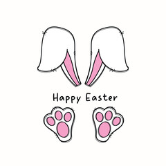 Hand drawn cute rabbit ears vector. Rabbit ears and rabbit feet vector