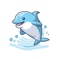 Cute dolphin jumping out of water. Vector illustration isolated on white background.