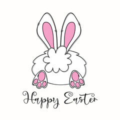 Hand drawn cute rabbit ears vector. Rabbit ears and rabbit feet vector. Cute rabbit back vector with cute tail