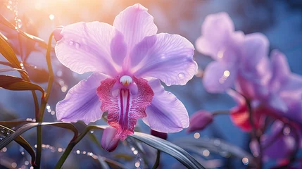 Rolgordijnen Purple orchid against a lavender background © neirfy