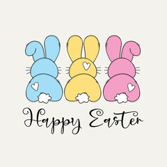 Hand drawn cute rabbit ears vector. Rabbit ears and rabbit feet vector. Cute rabbit back vector with cute tail