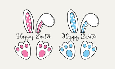 Hand drawn cute rabbit ears vector. Rabbit ears and rabbit feet vector collection