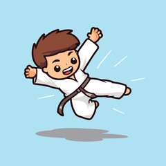 Taekwondo - karate boy cartoon character vector illustration.