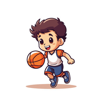 Boy playing basketball cartoon vector Illustration isolated on a white background.