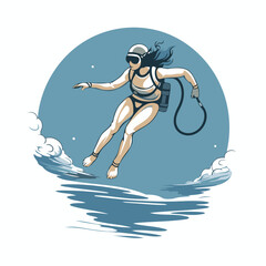 Diver in the water. Vector illustration of a woman diving.