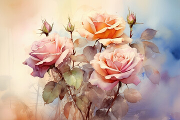 Rose Flower Bouquet  in watercolor  style