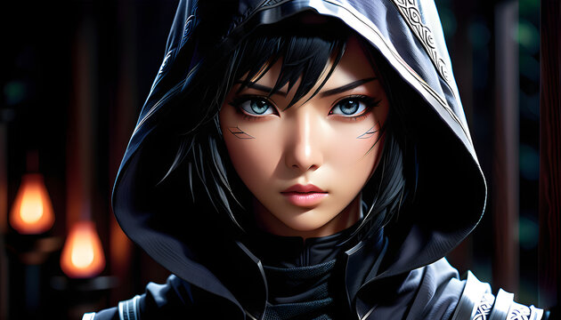 Colorful Fantasia: The Diverse-Hued Female Ninja and Her Alluring Attire.(Generative AI)
