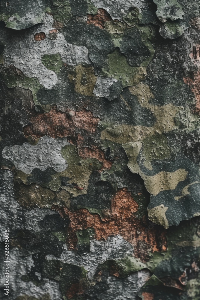 Poster a detailed close-up of a tree trunk with colorful paint splatters. this image can be used for nature
