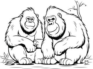 Gorilla and monkey. Monochrome vector illustration for your design